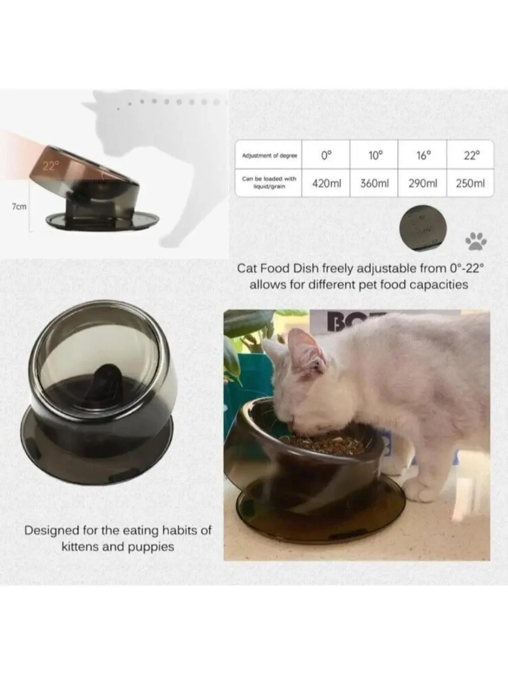 Raised Tilted Cat Food Bowl – Non-Slip, Anti-Vomiting, Whisker-Friendly, New